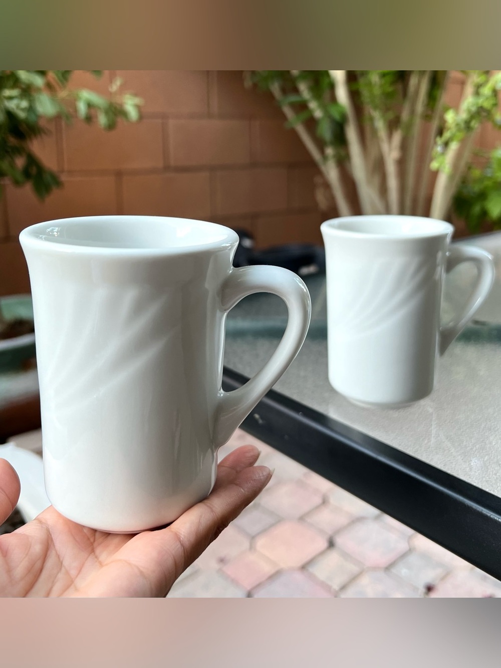 Tuxton Restaurant Ware Cups Vitrified Porcelain Farmhouse Retro Sonoma Set of 2